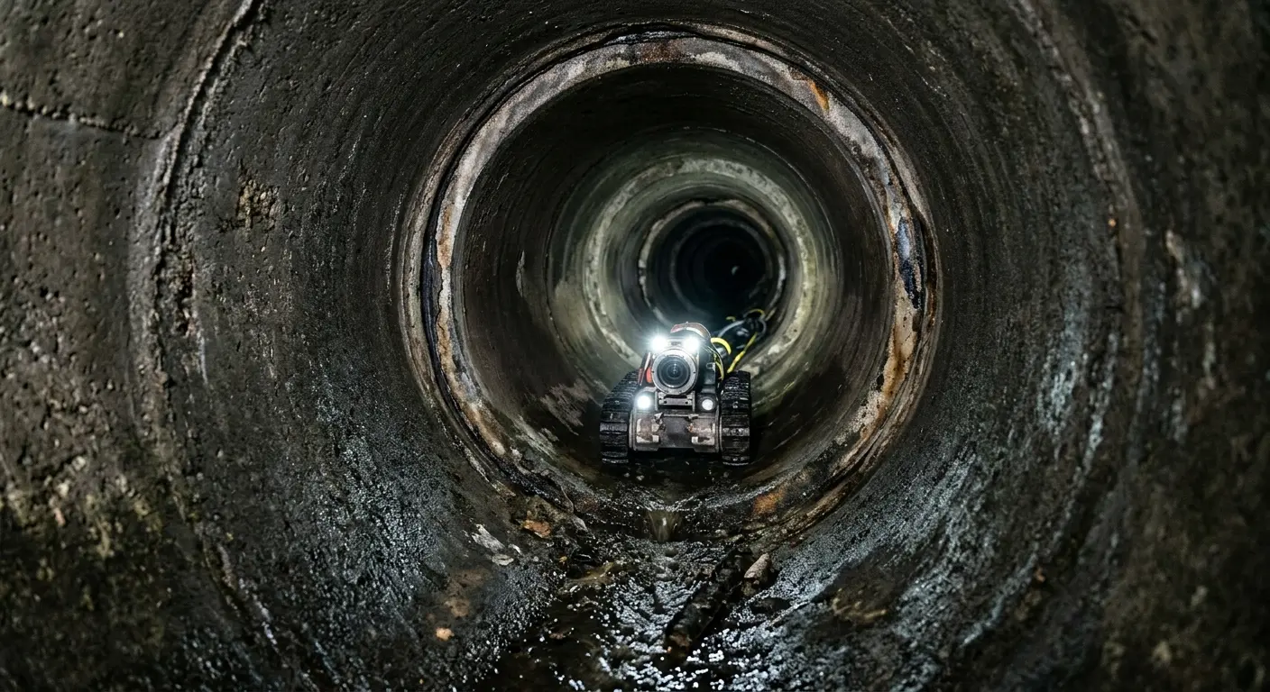 Robotic sewer camera inspecting pipe interior for Sewer Line Repair in Damascus